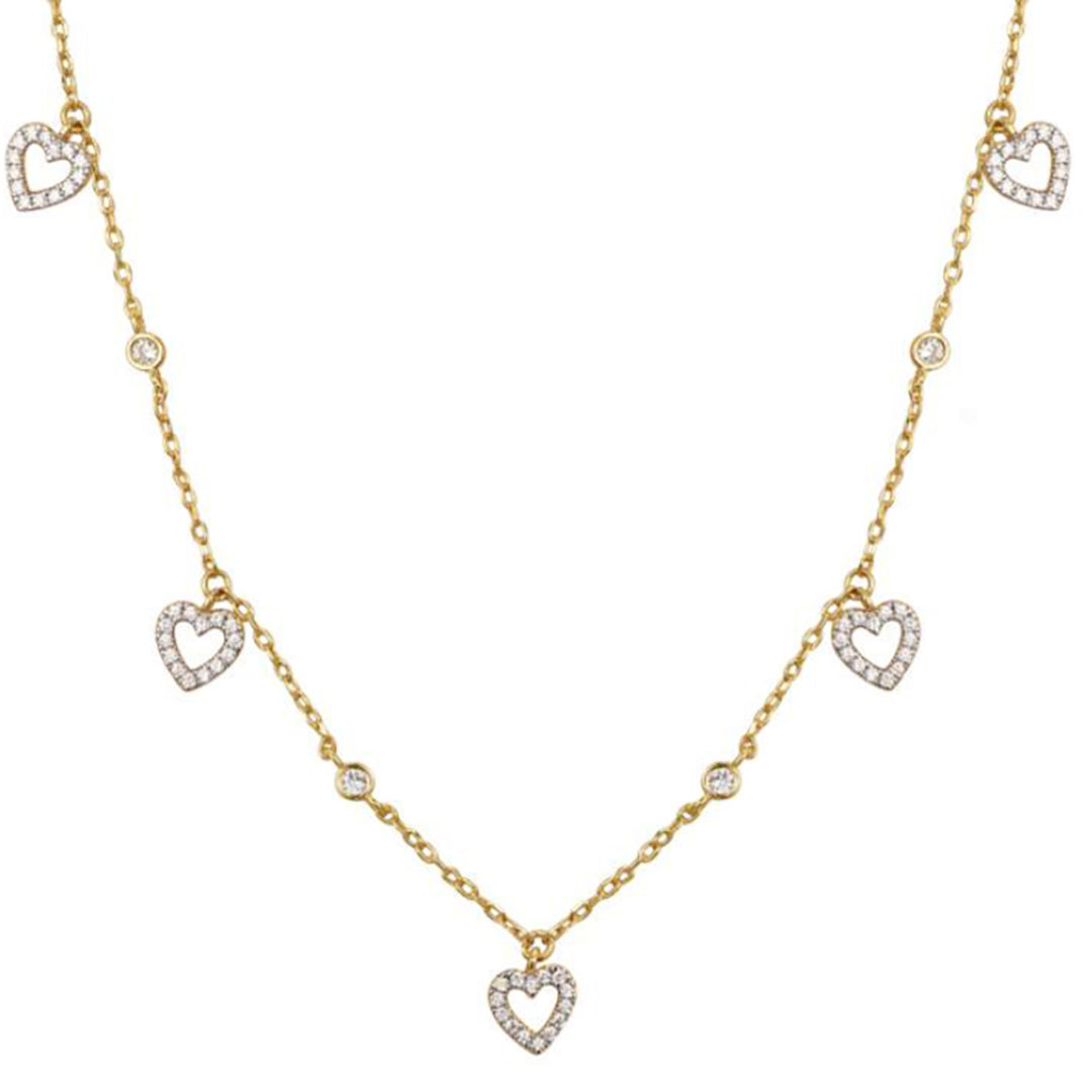 Gold-plated Silver  CZ Love Hearts Raindrop Necklace 16.5-18.5" - ANC111-GP