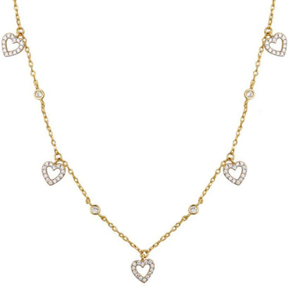 Gold-plated Silver  CZ Love Hearts Raindrop Necklace 16.5-18.5" - ANC111-GP