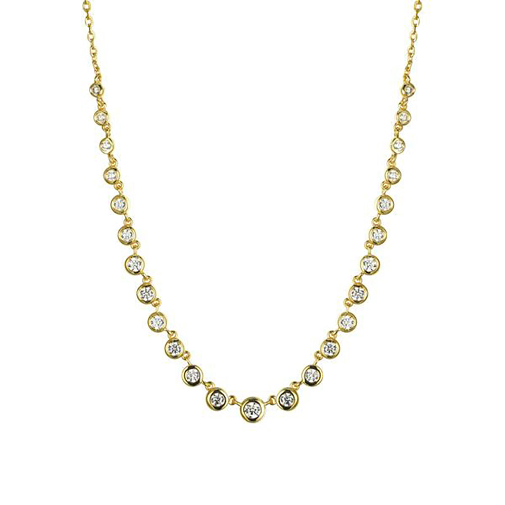 Gold-plated Silver  CZ Eternity Raindrop Tennis Necklace 16-18.5" - ANC114-GP
