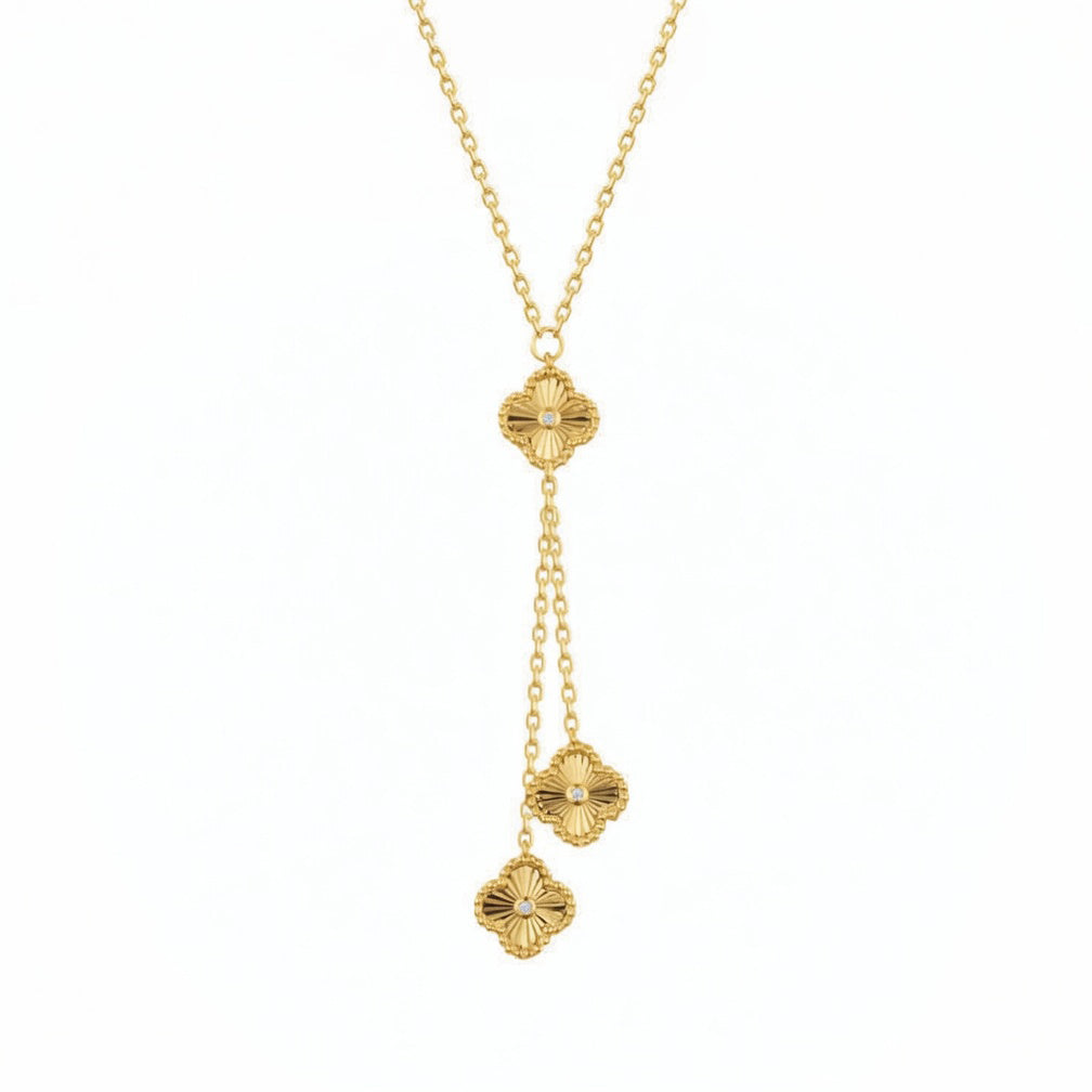 Gold-plated Silver  CZ Fluted Charm Negligee Necklace 16.5-18.5" - ANC116-GP