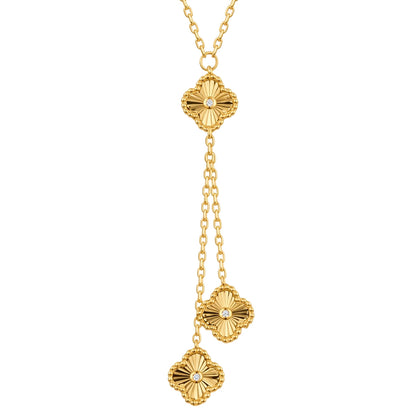 Gold-plated Silver  CZ Fluted Clover Negligee Necklace 16.5-18.5" - ANC116-GP