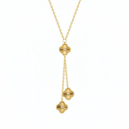 Gold-plated Silver  CZ Fluted Charm Negligee Necklace 16.5-18.5" - ANC116-GP