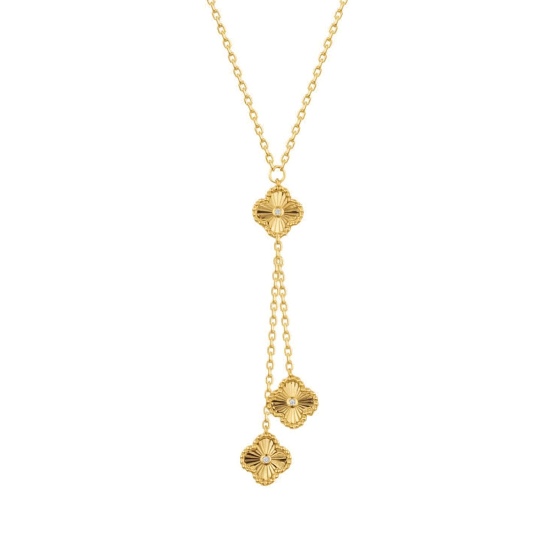 Gold-plated Silver  CZ Fluted Charm Negligee Necklace 16.5-18.5" - ANC116-GP