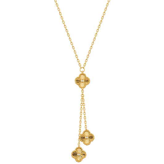 Gold-plated Silver  CZ Fluted Charm Negligee Necklace 16.5-18.5" - ANC116-GP
