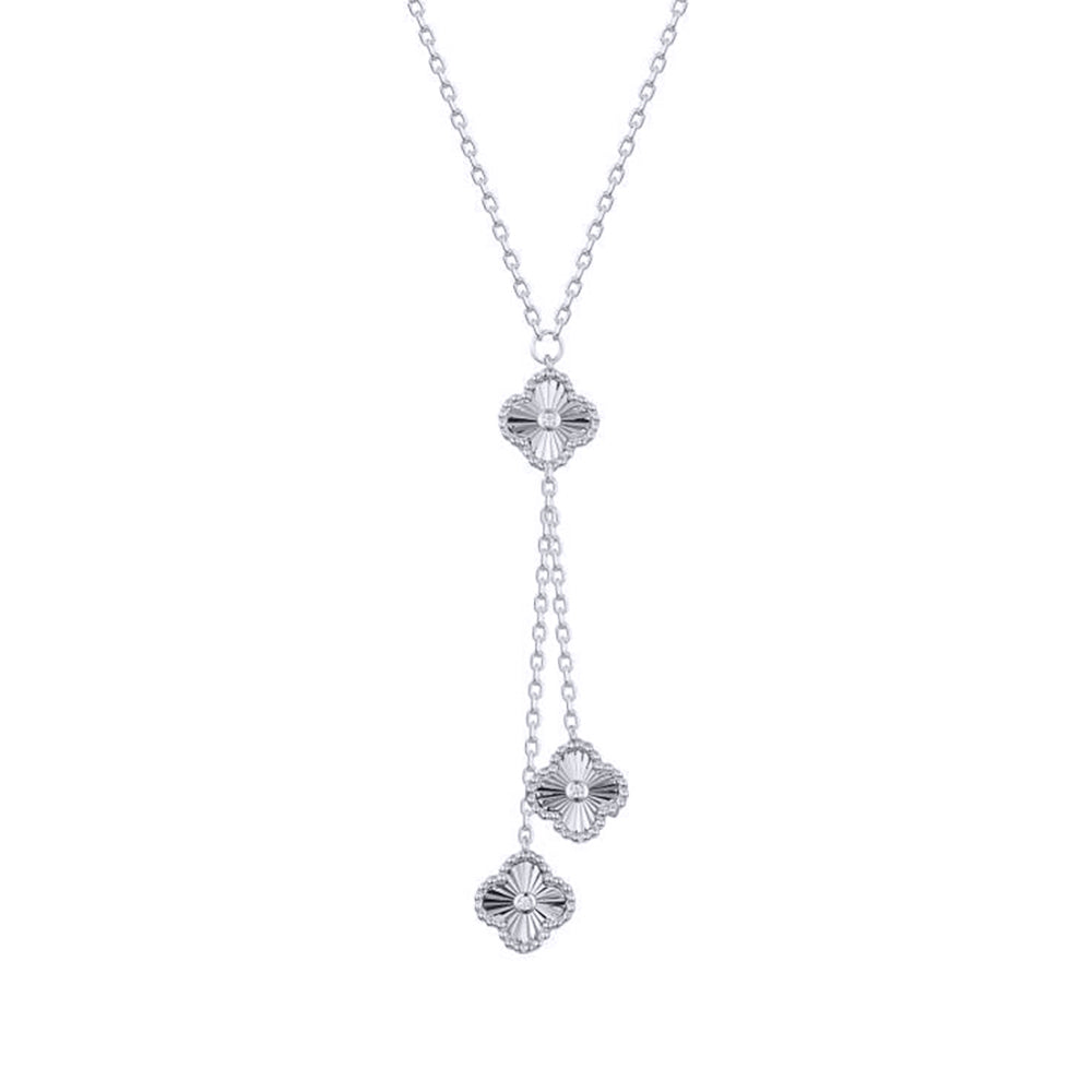 Silver  CZ Fluted Charm Dangling Negligee Necklace 16.5-18.5" - ANC116