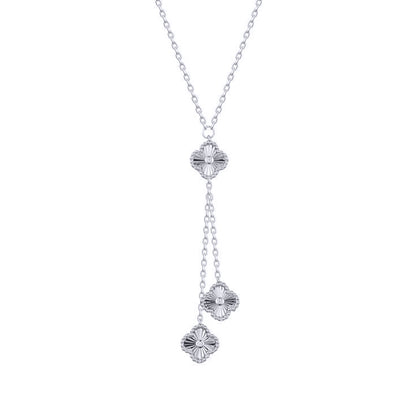 Silver  CZ Fluted Charm Dangling Negligee Necklace 16.5-18.5" - ANC116