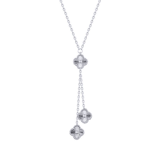 Silver  CZ Fluted Charm Dangling Negligee Necklace 16.5-18.5" - ANC116