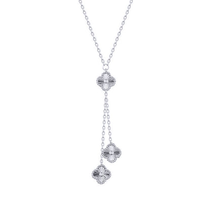 Silver  CZ Fluted Charm Dangling Negligee Necklace 16.5-18.5" - ANC116