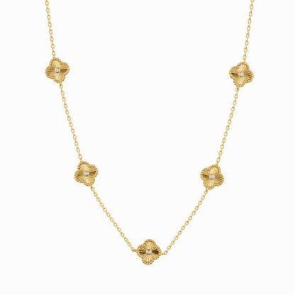 Gold-plated Silver  CZ Fluted Charm 5 Station Necklace 16.5-18.5" - ANC117-GP