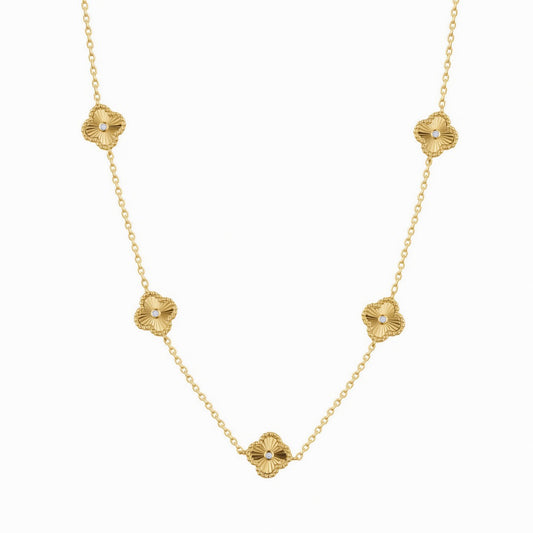 Gold-plated Silver  CZ Fluted Charm 5 Station Necklace 16.5-18.5" - ANC117-GP