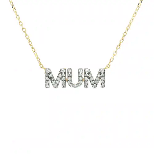 Gold-plated Silver  CZ MUM Nameplate Pave Lavalier Necklace - ANC118-GP