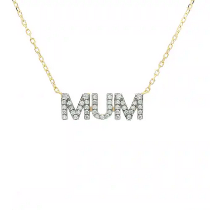Gold-plated Silver  CZ MUM Nameplate Pave Lavalier Necklace - ANC118-GP