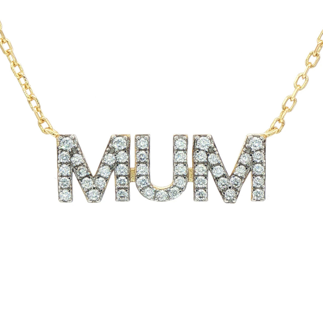 Gold-plated Silver  CZ MUM Nameplate Pave Lavalier Necklace - ANC118-GP