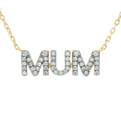 Gold-plated Silver  CZ MUM Nameplate Pave Lavalier Necklace - ANC118-GP