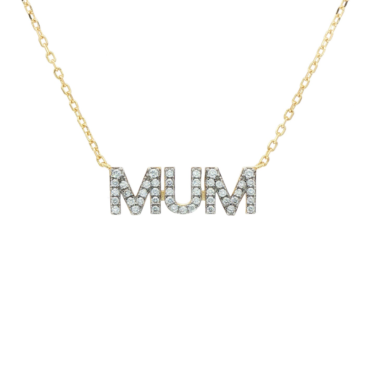 Gold-plated Silver  CZ MUM Nameplate Pave Lavalier Necklace - ANC118-GP