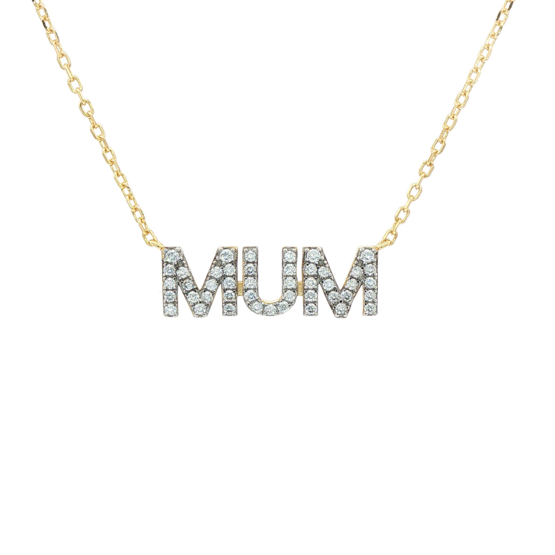 Gold-plated Silver  CZ MUM Nameplate Pave Lavalier Necklace - ANC118-GP