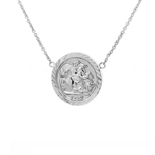 Silver  St George Dragon Slayer Medallion Necklace 20.5mm 16-18" - ANC119