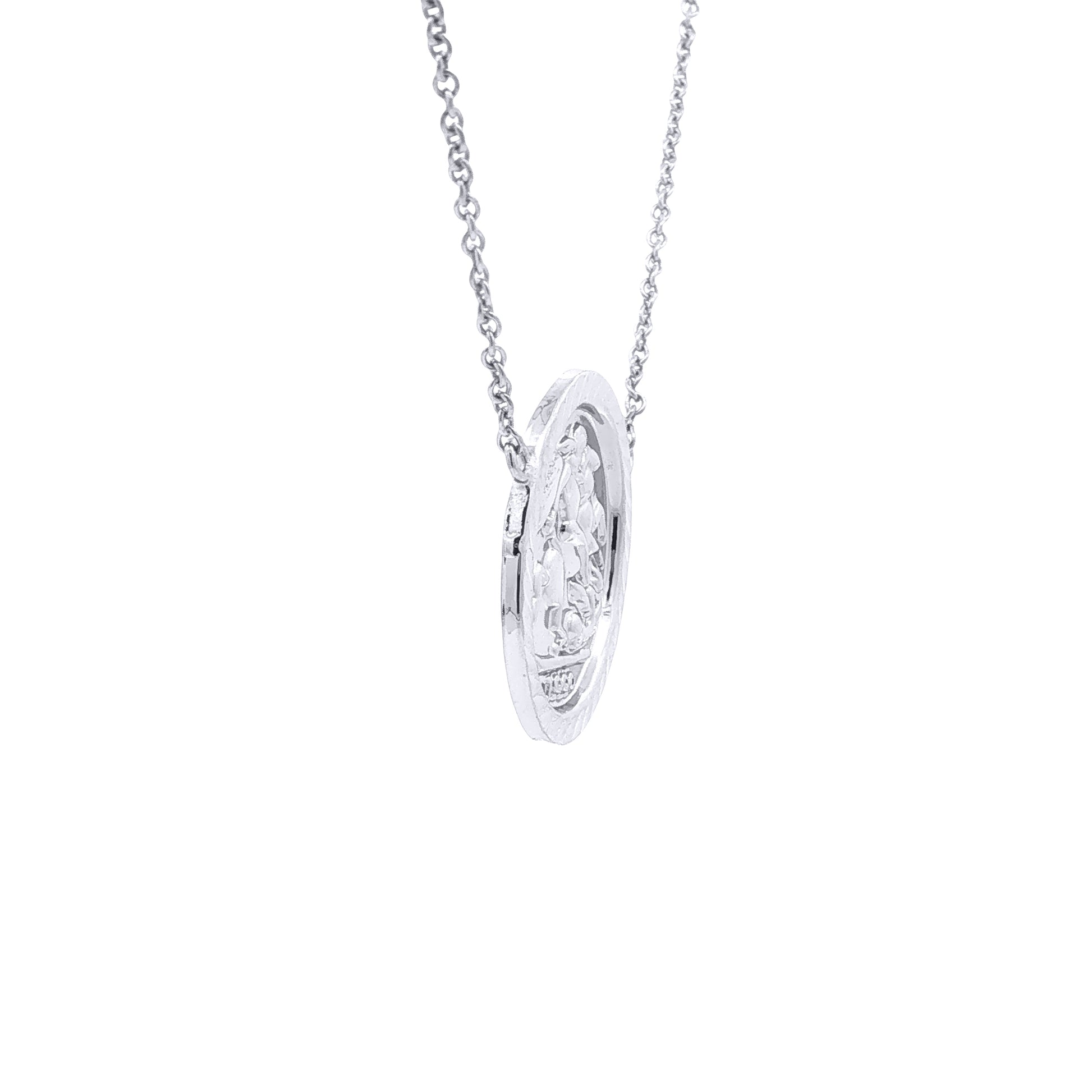 Silver  St George Dragon Slayer Medallion Necklace 20.5mm 16-18" - ANC119