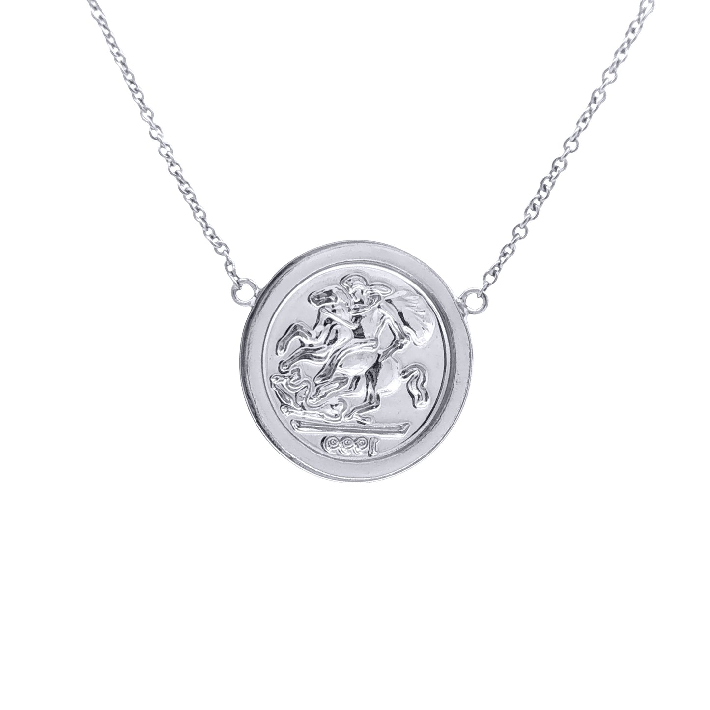 Silver  St George Dragon Slayer Medallion Necklace 20.5mm 16-18" - ANC119