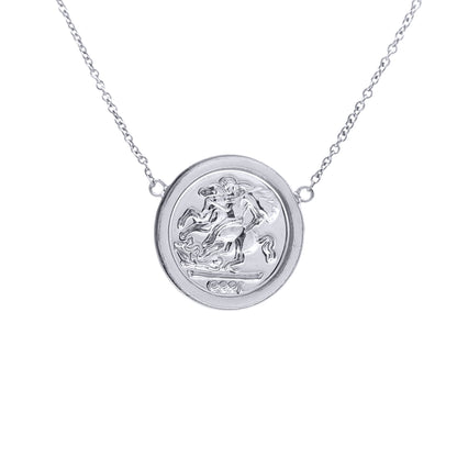 Silver  St George Dragon Slayer Medallion Necklace 20.5mm 16-18" - ANC119