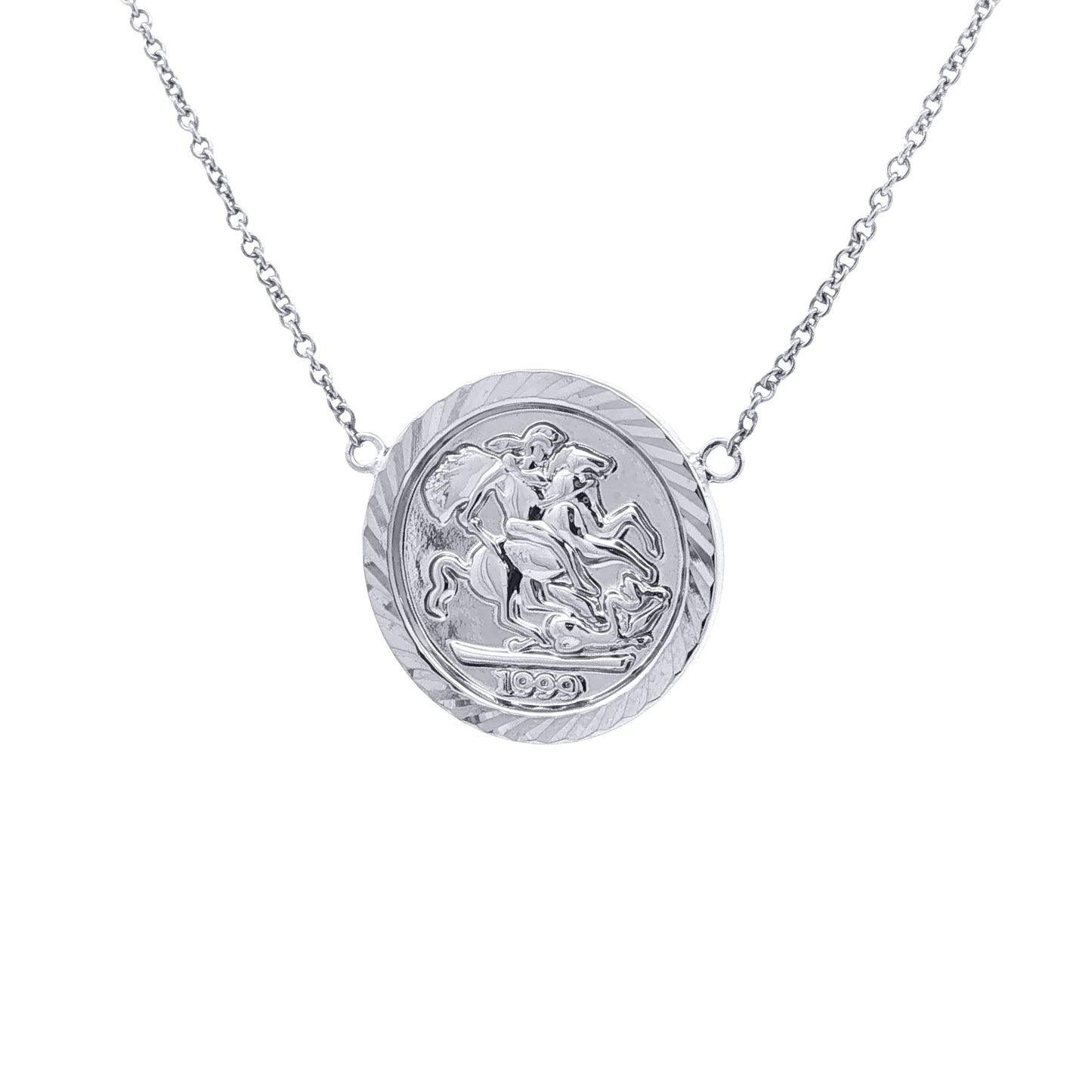 Silver  St George Dragon Slayer Medallion Necklace 20.5mm 16-18" - ANC119