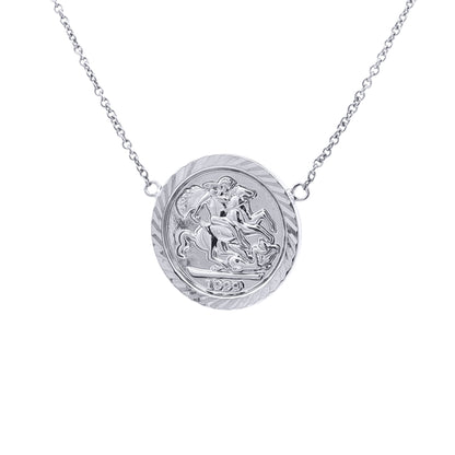Silver  St George Dragon Slayer Medallion Necklace 20.5mm 16-18" - ANC119