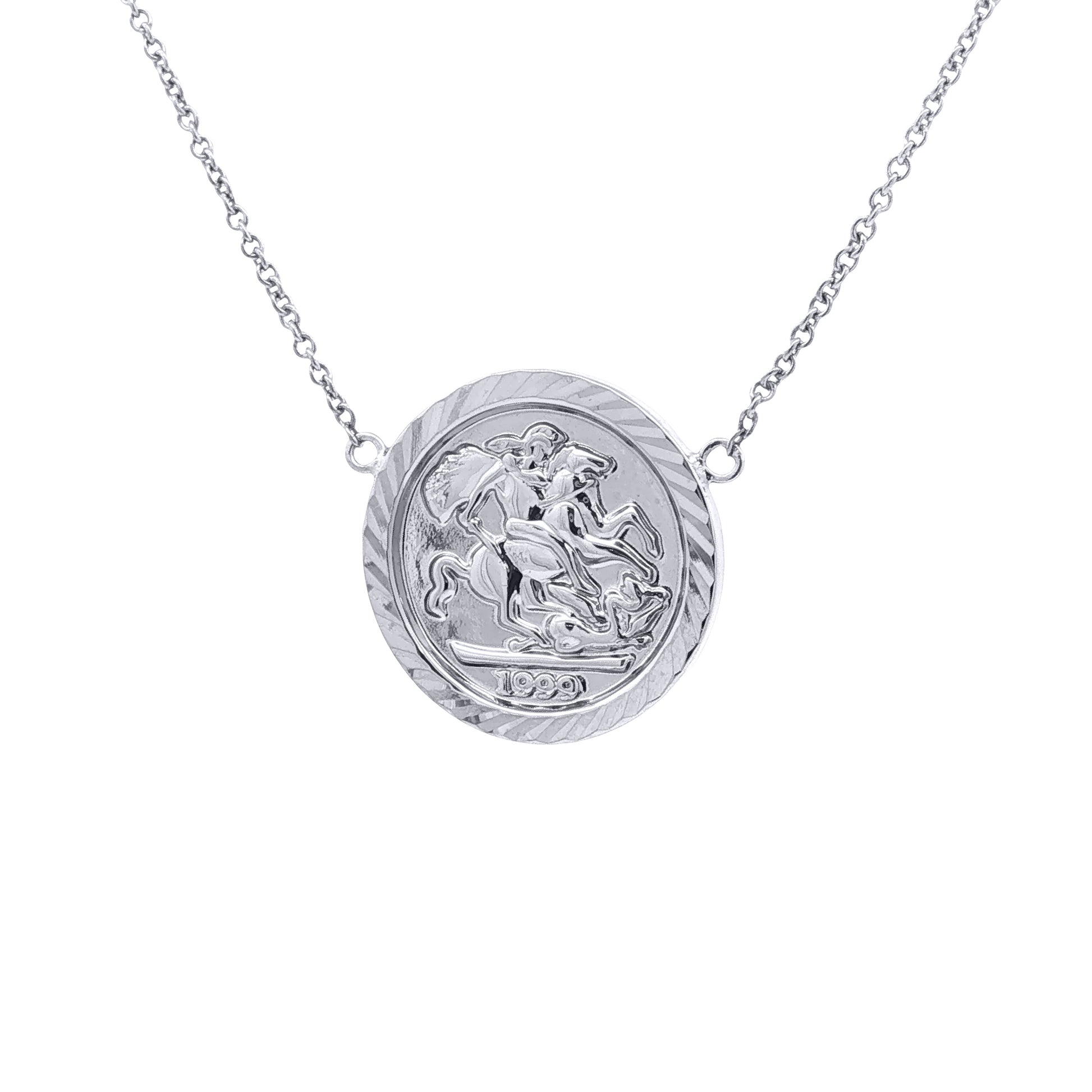 Silver  St George Dragon Slayer Medallion Necklace 20.5mm 16-18" - ANC119