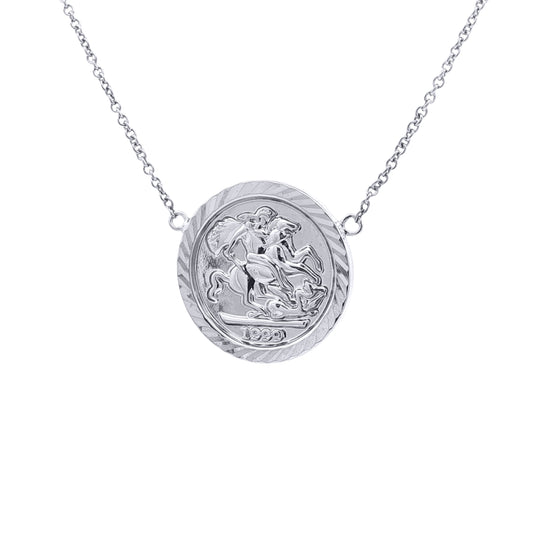 Silver  St George Dragon Slayer Medallion Necklace 20.5mm 16-18" - ANC119