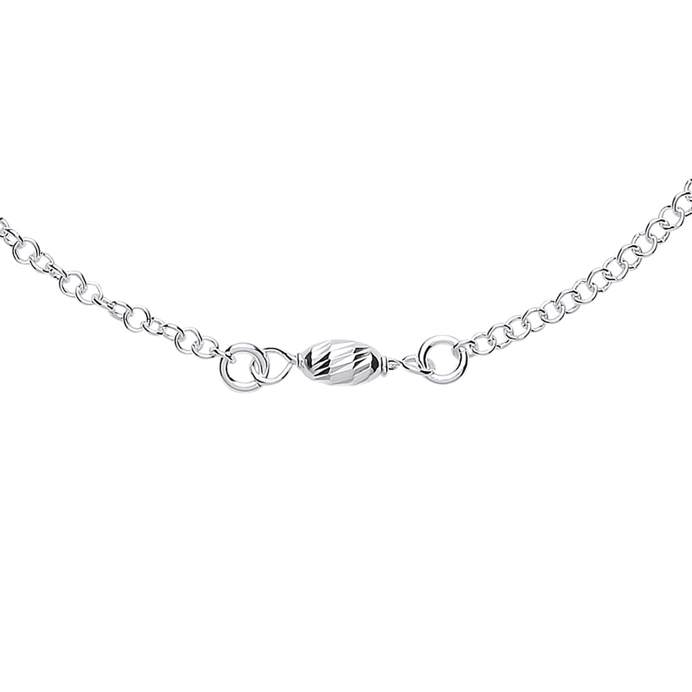 Silver  Rain Drop Oval Bead Charm Anklet 4mm 9 + 1 inch - ANK001
