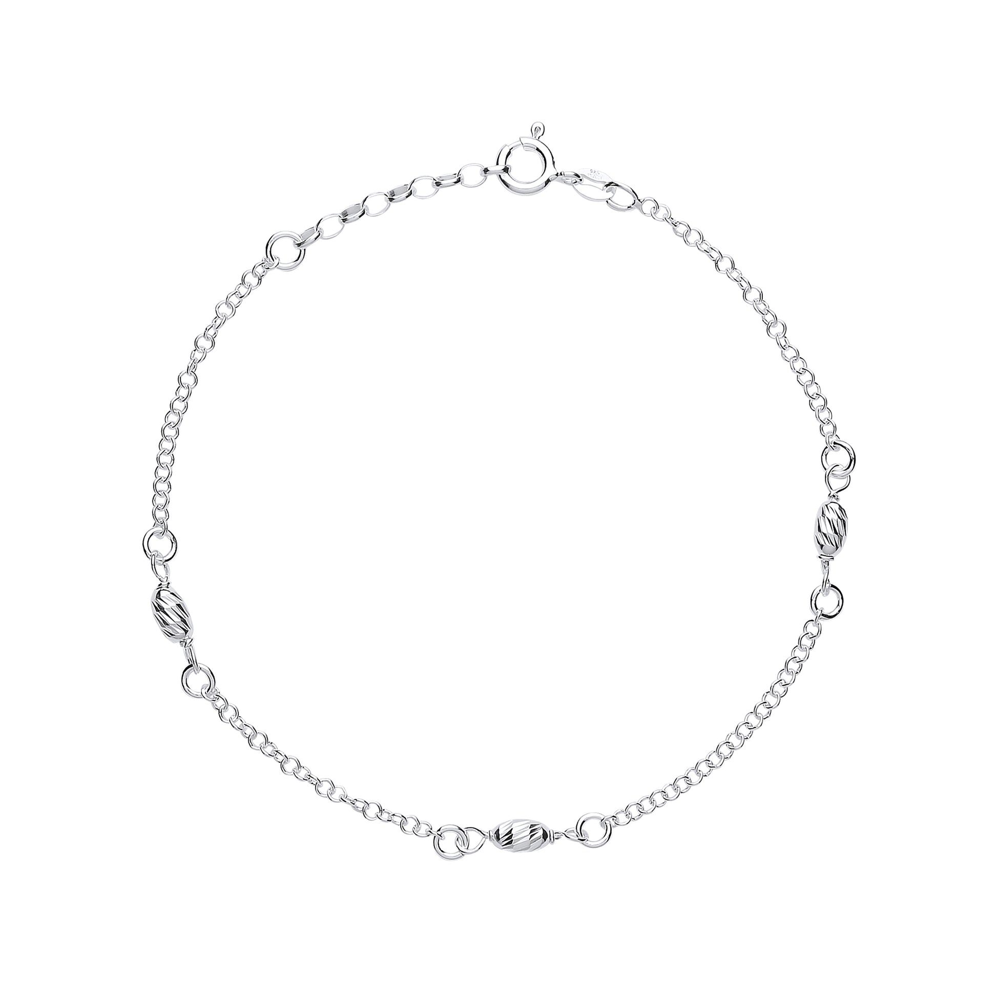 Silver  Rain Drop Oval Bead Charm Anklet 4mm 9 + 1 inch - ANK001