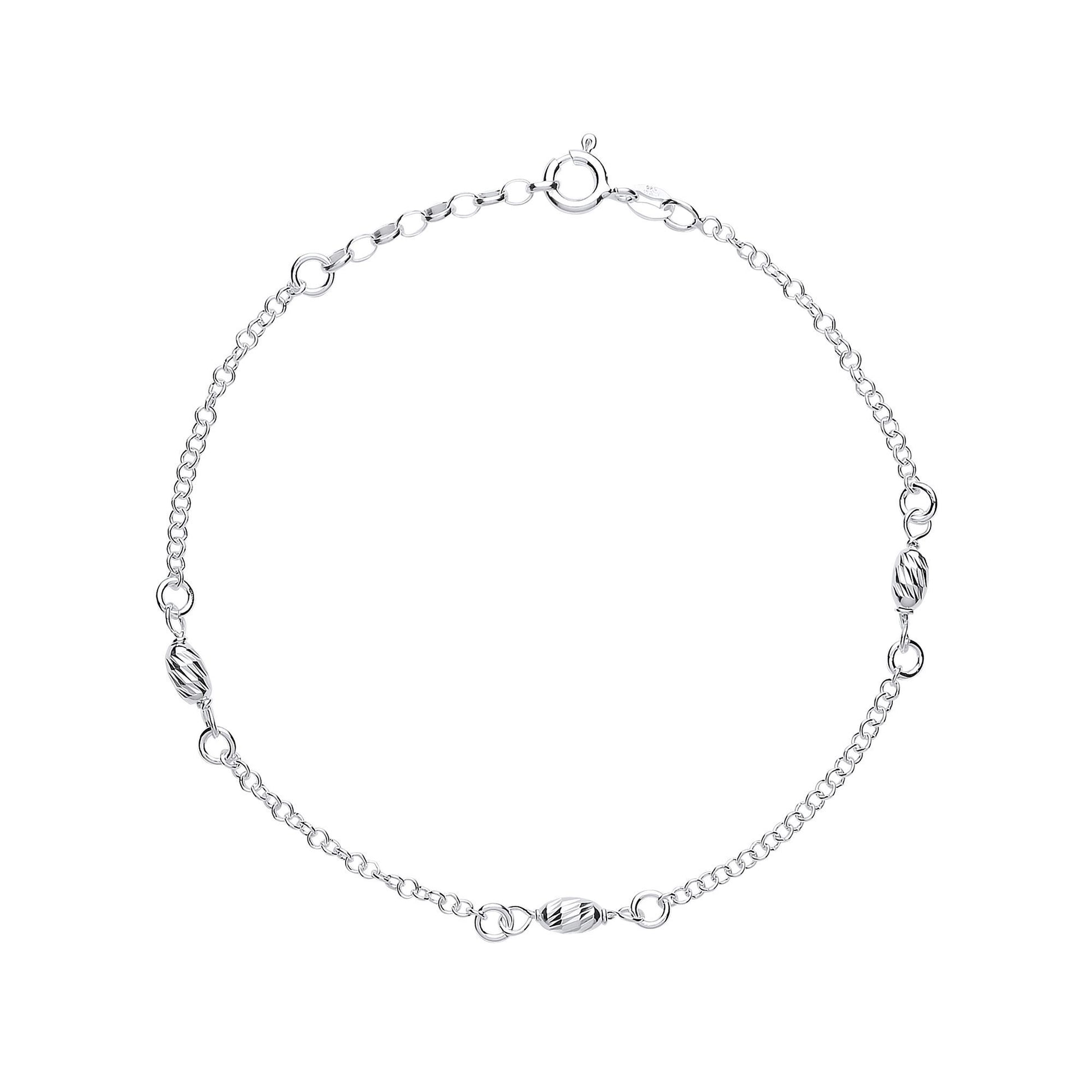 Silver  Rain Drop Oval Bead Charm Anklet 4mm 9 + 1 inch - ANK001