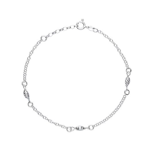 Silver  Rain Drop Oval Bead Charm Anklet 4mm 9 + 1 inch - ANK001