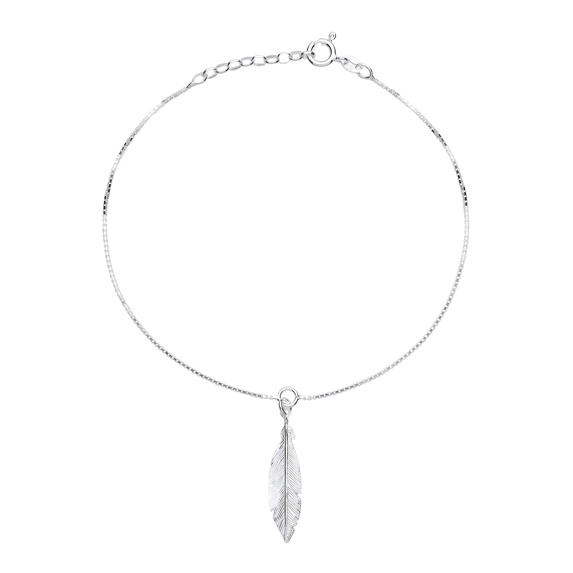 Silver  Angel Wing Feather Charm Anklet 30mm 9 + 1 inch - ANK002