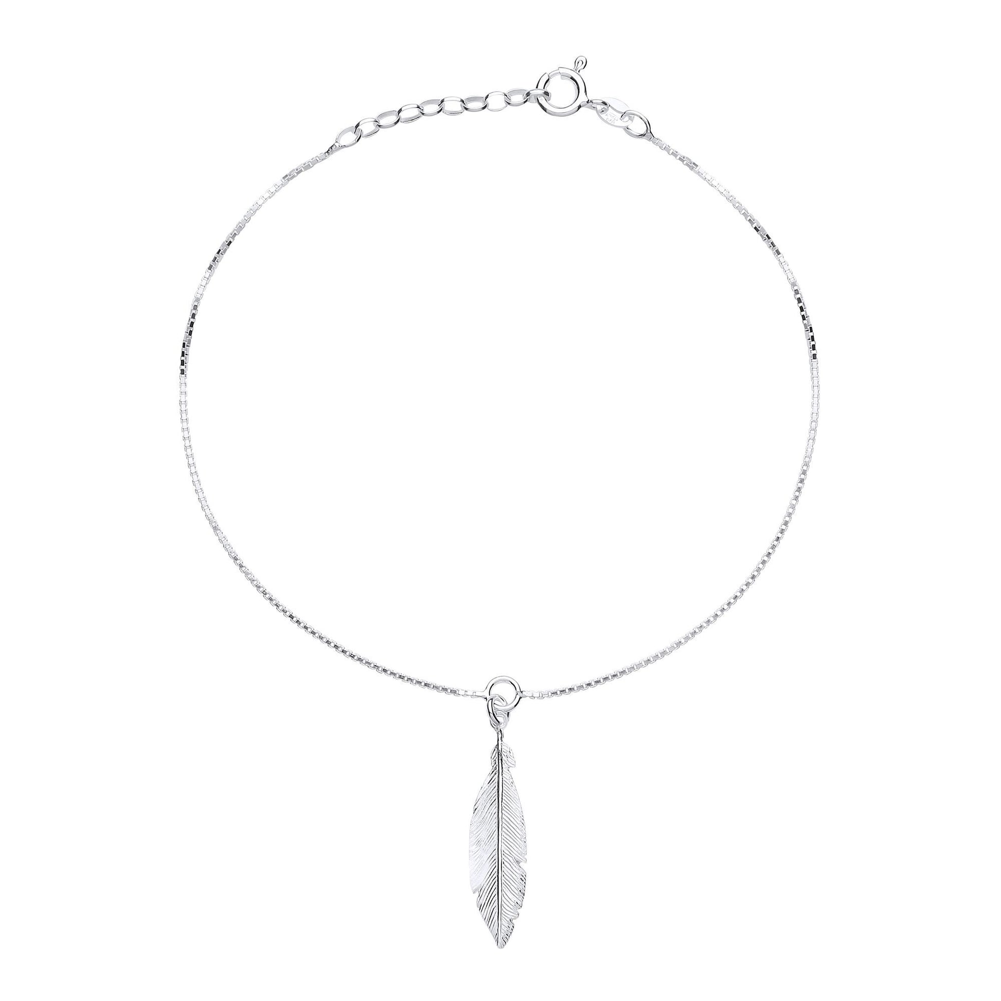 Silver  Angel Wing Feather Charm Anklet 30mm 9 + 1 inch - ANK002