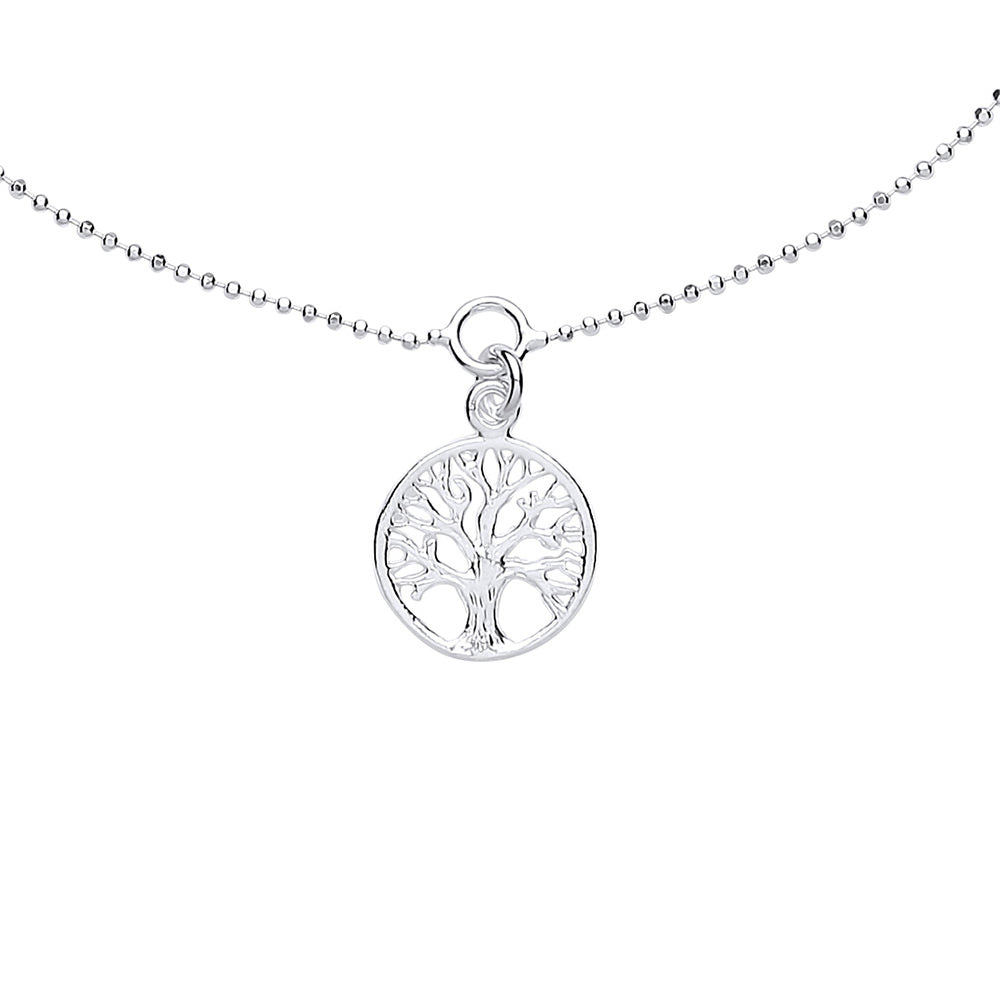 Silver  Bead Chain Tree of Life Charm Anklet 13mm 9 + 1 inch - ANK004