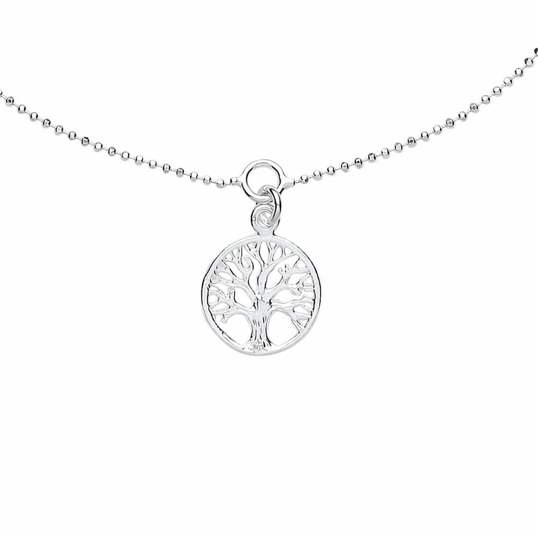 Silver  Bead Chain Tree of Life Charm Anklet 13mm 9 + 1 inch - ANK004