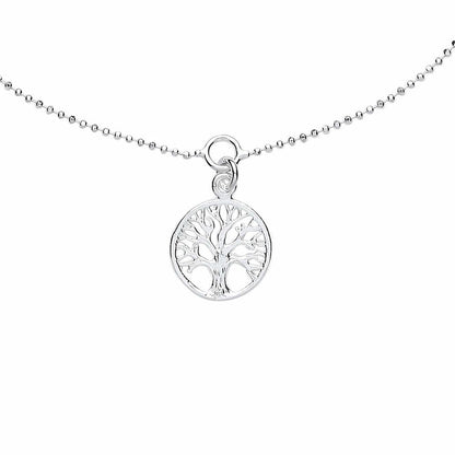 Silver  Bead Chain Tree of Life Charm Anklet 13mm 9 + 1 inch - ANK004