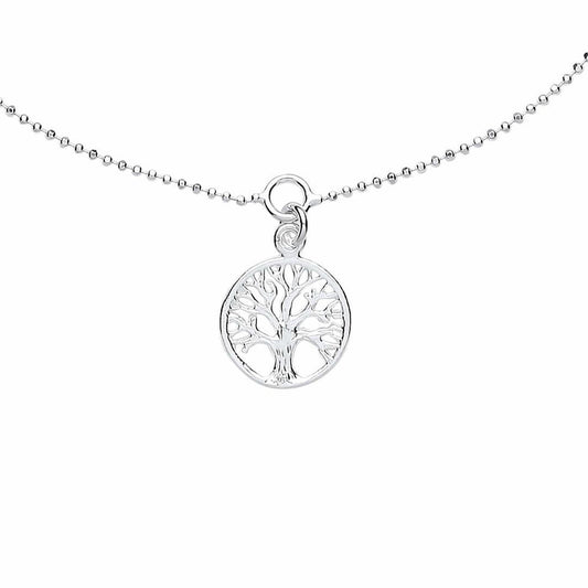 Silver  Bead Chain Tree of Life Charm Anklet 13mm 9 + 1 inch - ANK004