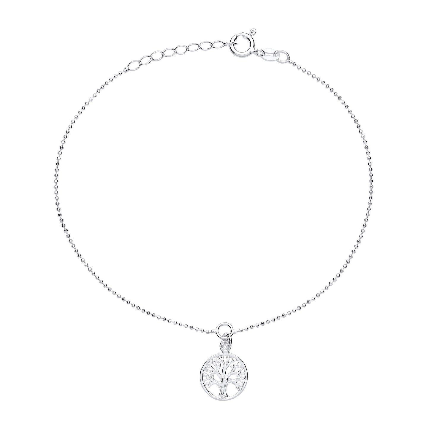 Silver  Bead Chain Tree of Life Charm Anklet 13mm 9 + 1 inch - ANK004