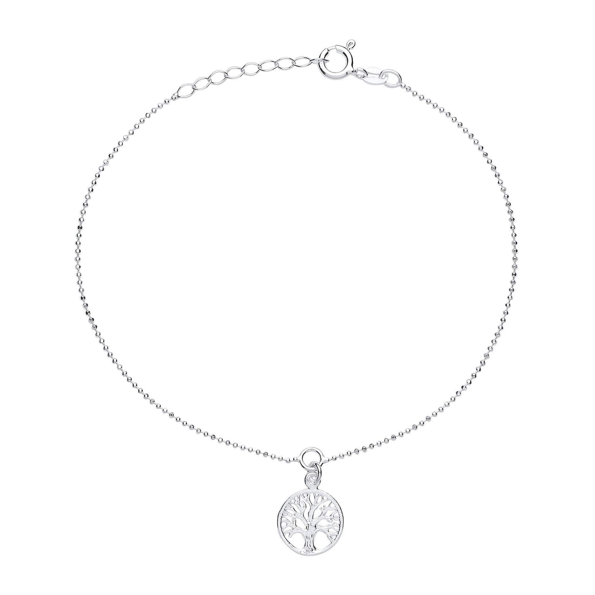 Silver  Bead Chain Tree of Life Charm Anklet 13mm 9 + 1 inch - ANK004