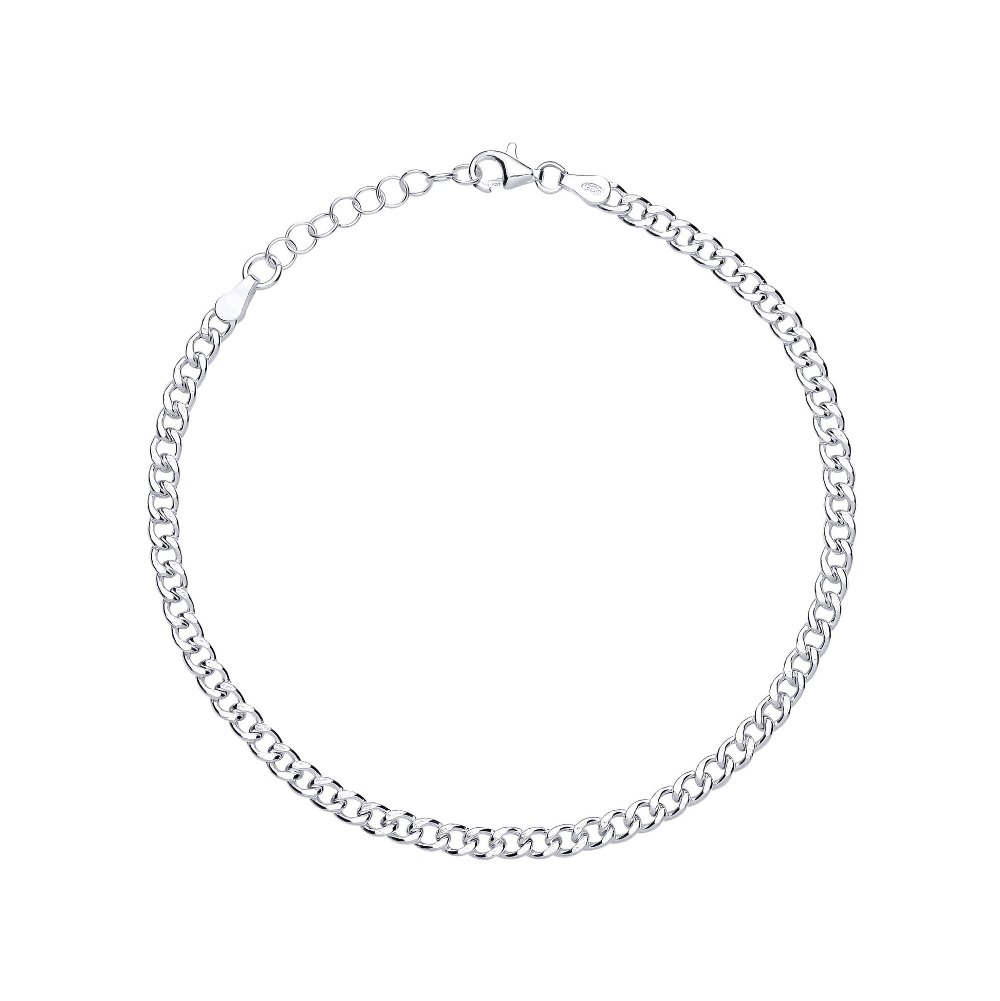 Silver  Diamond-cut Curb Chain Ankle Bracelet 4mm 1.5mm 9+1 inch - ANK005