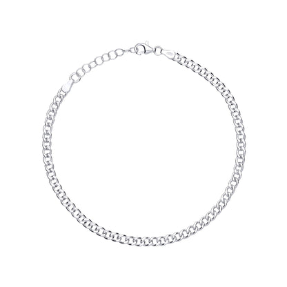 Silver  Diamond-cut Curb Chain Ankle Bracelet 4mm 1.5mm 9+1 inch - ANK005