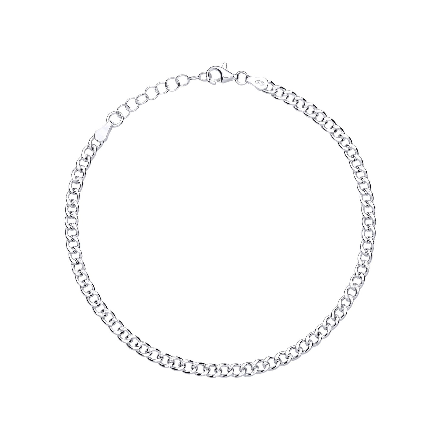 Silver  Diamond-cut Curb Link Chain Ankle Bracelet 4mm 1.5mm 9+1 inch - ANK005