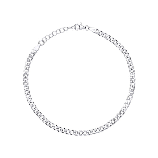 Silver  Diamond-cut Curb Link Chain Ankle Bracelet 4mm 1.5mm 9+1 inch - ANK005