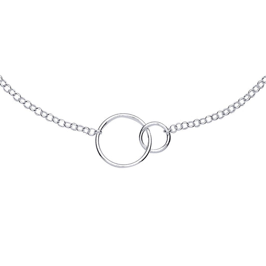 Silver Chinese Linking Rings Ankle Bracelet 12.5mm 0.8mm 9+1 inch - ANK006