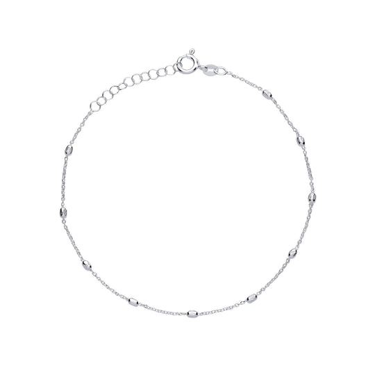 Silver  Sparkling Raindrop Bead Station Ankle Bracelet 9+1 inch - ANK007