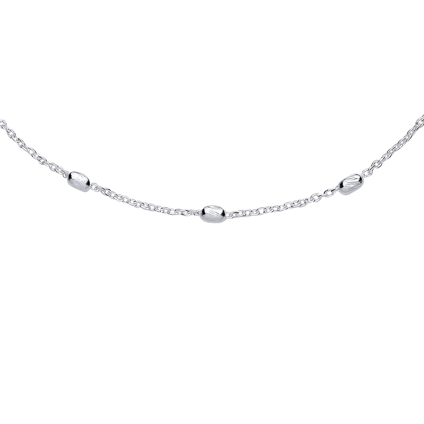 Silver  Sparkling Raindrop Bead Station Ankle Bracelet 9+1 inch - ANK007