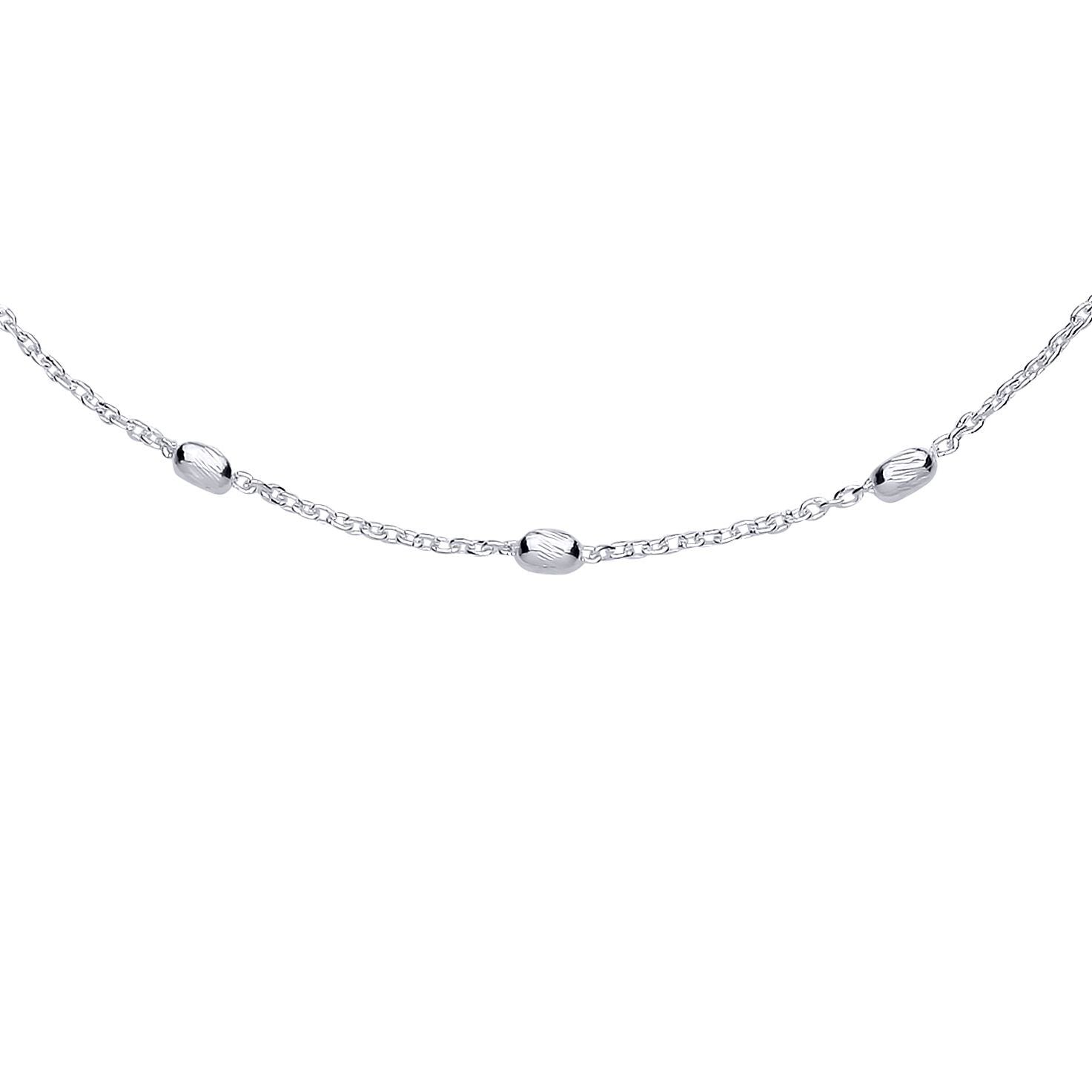 Silver  Sparkling Raindrop Bead Station Ankle Bracelet 9+1 inch - ANK007