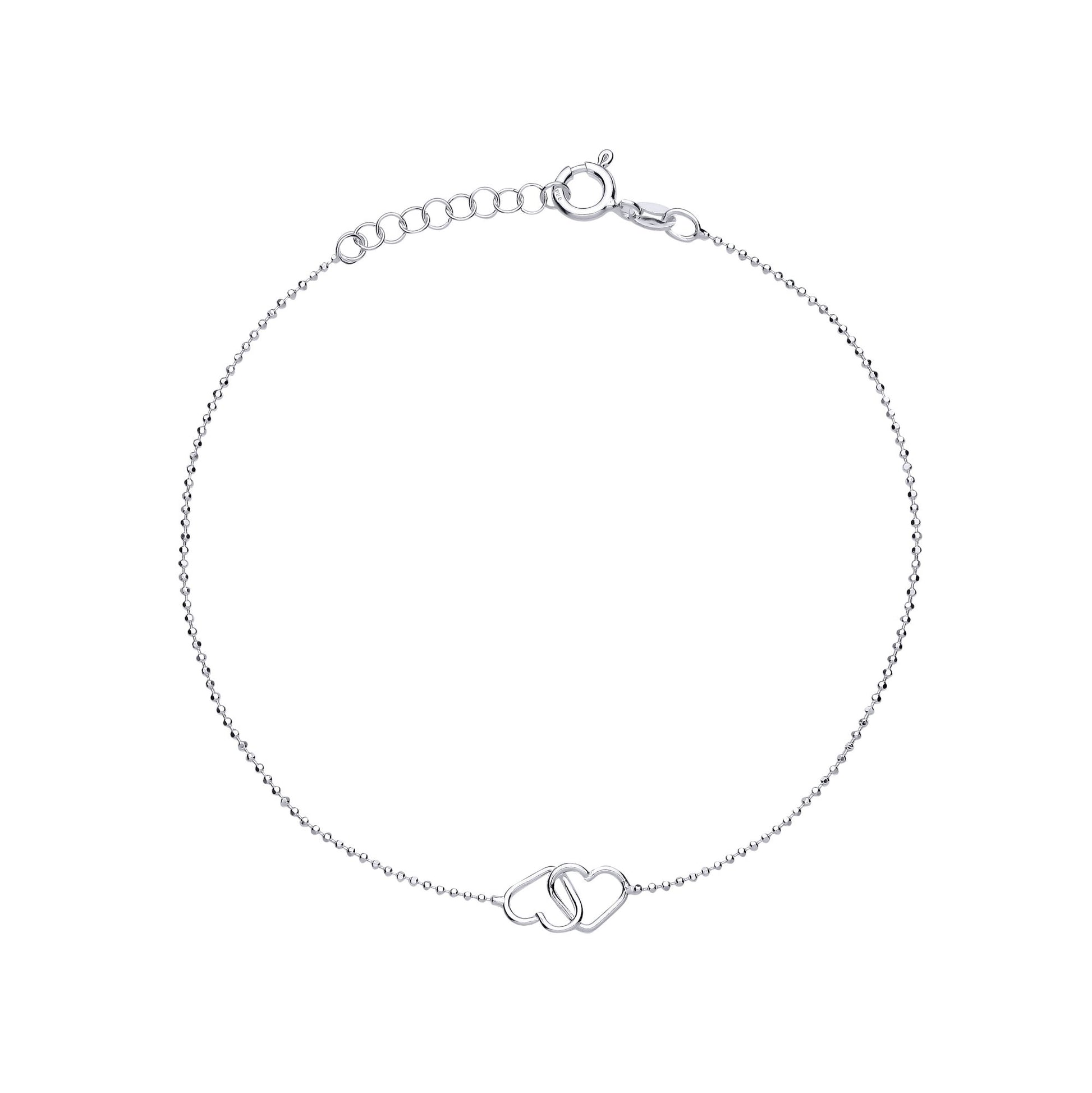 Silver  Hugging Love Hearts Bead Ankle Bracelet  9+1 inch - ANK009