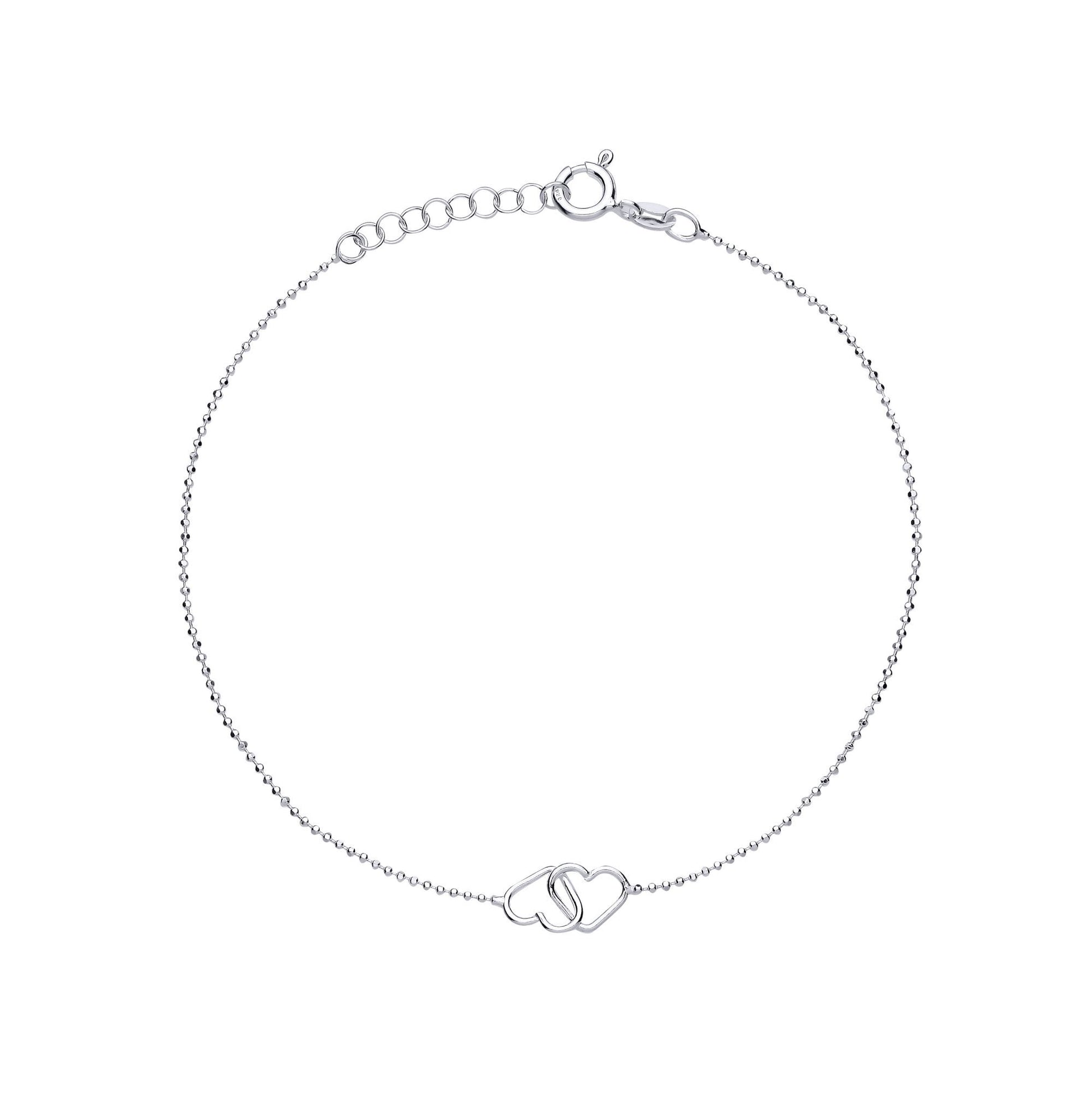 Silver  Hugging Love Hearts Bead Ankle Bracelet 9+1 inch - ANK009
